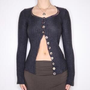 Y2K MISS SIXTY Dark Gray Mohair Cardigan (S/M) 